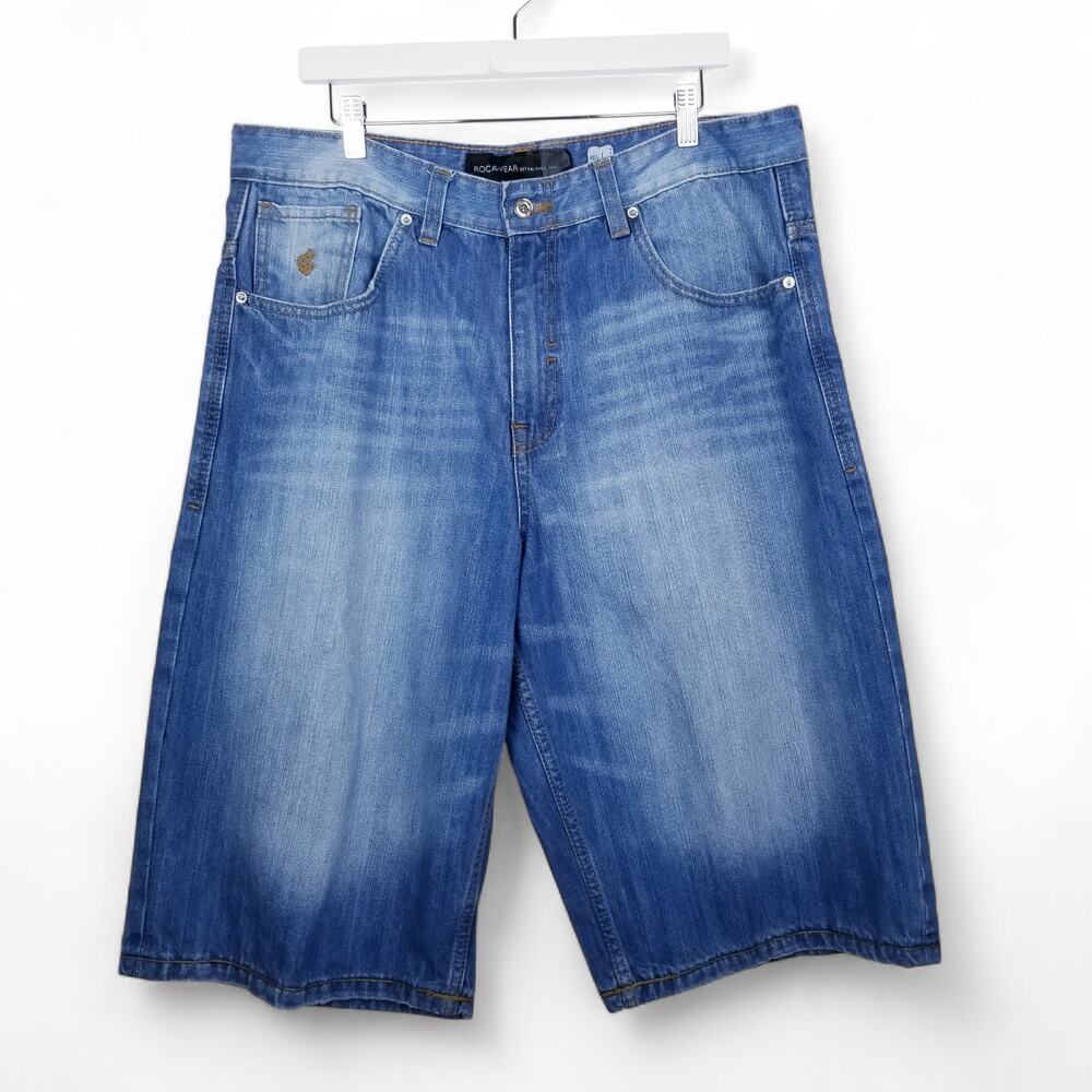 ROCAWEAR Regular Fit Authentic Denim Shorts 90s Y2K Baggy Skate Street - Picture 3 of 7